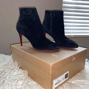 Christian Louboutin Black Suede Heeled Boots with Red Soles